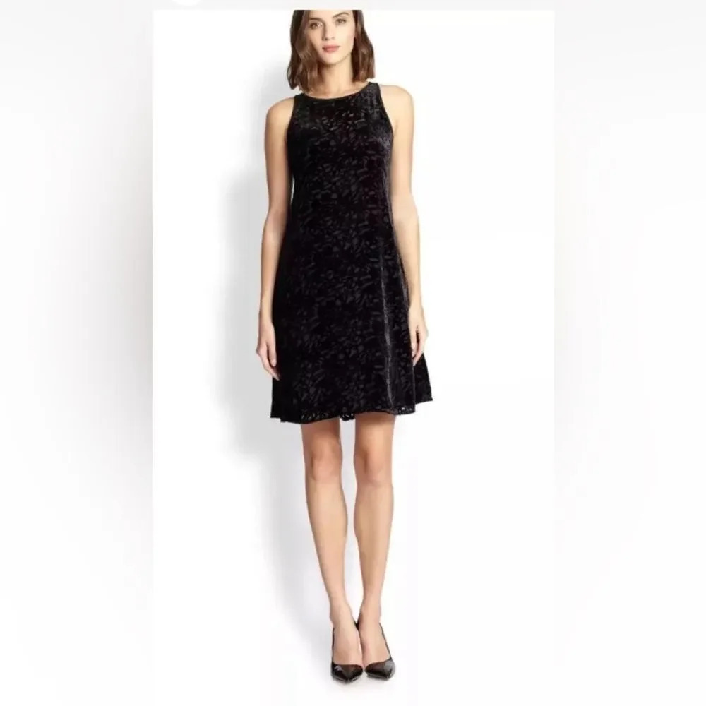 Nwt Eileen Fisher Velvet Vines Burnout Blue Sleeveless Ballet Neck A Line Dressm